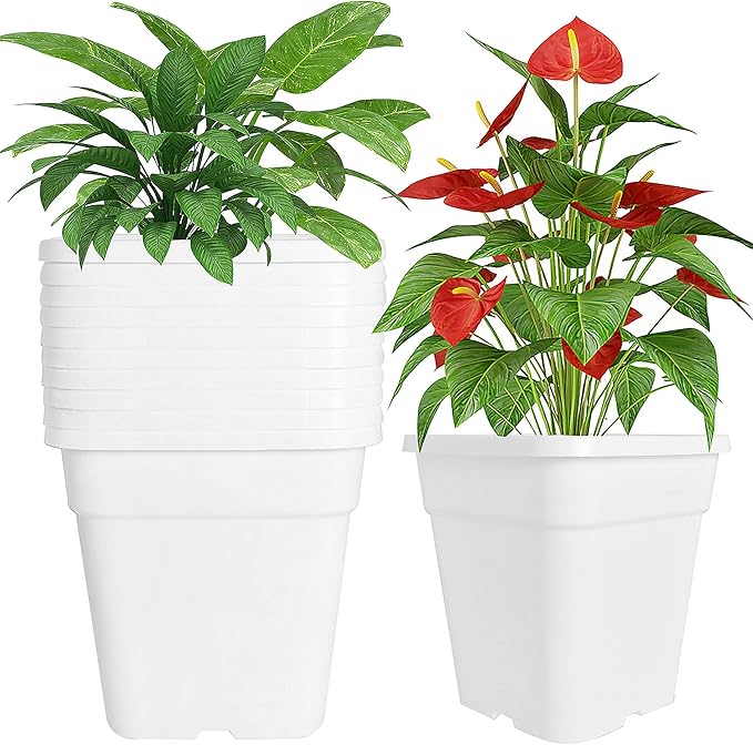 Square Planter Nursery Pots 3.15 Gallon Pots for Plants, Injection Molded Plastic Nursery Pots, Plant Container White 3.15 Gal 10-Pack
