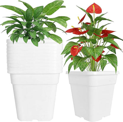 Square Planter Nursery Pots 3.15 Gallon Pots for Plants, Injection Molded Plastic Nursery Pots, Plant Container White 3.15 Gal 10-Pack