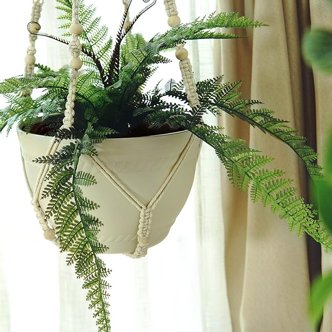 43 Inches Macrame Plant Hangers Large for up to 12 inch Pot Extra Long with Heavy Duty Swag Hooks No Tassel Cotton Rope Hanging Plant Holders (Beige, 2 Pack)