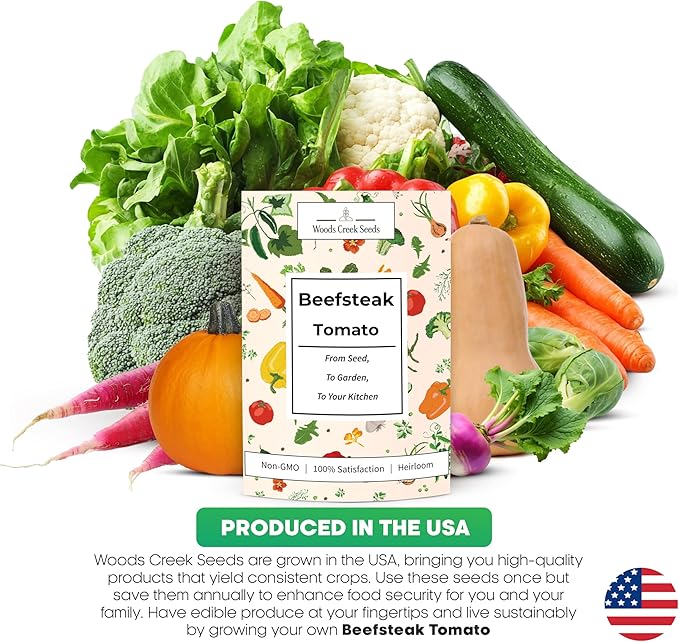 Beefsteak Tomato Seeds for Planting – Heirloom Indeterminate Large Red Slicing Tomatoes for Home Gardens | Woods Creek Seeds