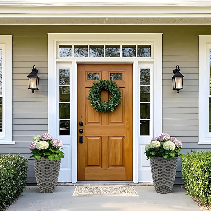 20" Tall Planters Set of 2, High-Density Resin Wavy Outdoor Pots for Plants, Versatile Indoor/Outdoor Flower Pots w/Drainage Holes for Patio, Garden, Porch & Living Room Decor, Ideal Gift