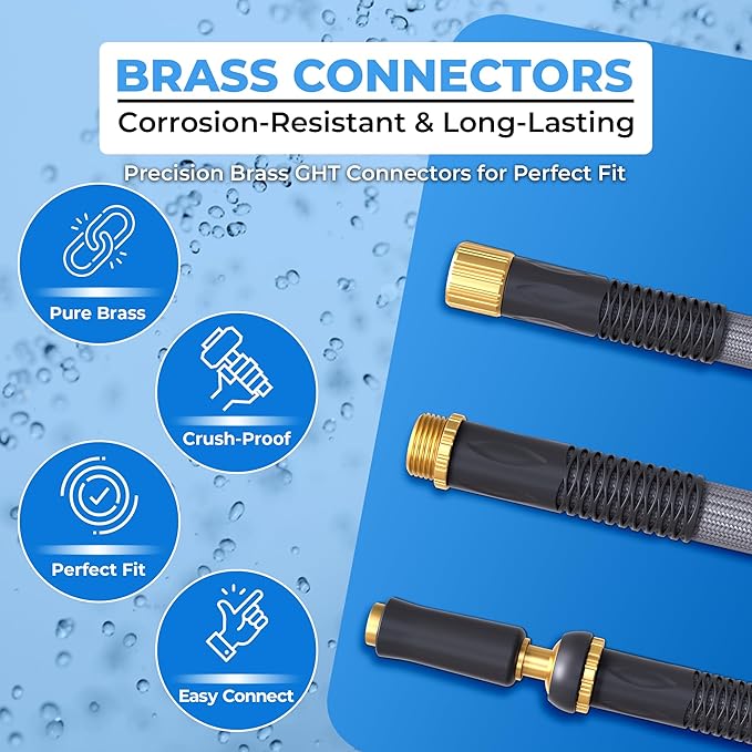 TITAN Garden Hose | Flexible, Lightweight, Kink-Free & Durable Hybrid Water Hose with Heavy Duty Brass Connectors & High-Pressure Jet Nozzle (100FT x 5/8”)