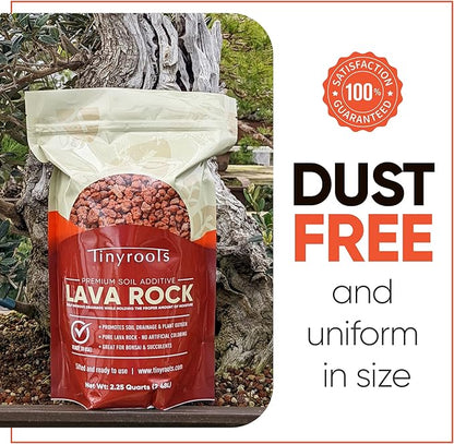 Tinyroots Red Lava Rock for Plants, 2.25 Quarts, Sifted Bonsai and Cactus Soil Additive, Maintains Proper Moisture, Used for Top Dressing, Volcanic Rock, No Dyes or Chemicals