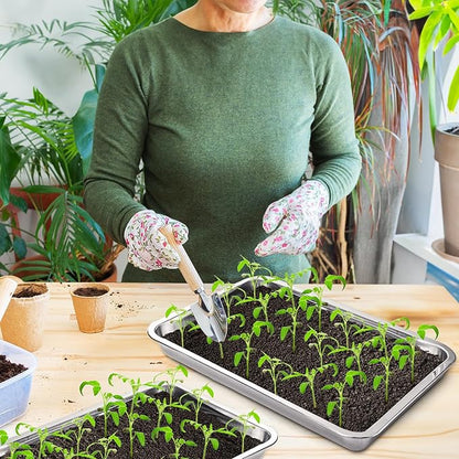Youeon 10 Pack Seed Starter Tray 15.3x11.4x1.3 Inch, Stainless Steel Seed Sprouting Trays Germination Trays for Beans, Wheat Grass, Herbs, Broccoli & More, Plant Trays for Indoor Outdoor