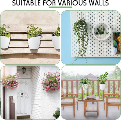 Yungyan 10 Sets 5" Self Watering Hanging Planter White Lazy Flower Pots Plastic Wall Propagation Window Wall Mount Planter with Hooks and Absorbent Cotton Ropes for Indoor Succulent Plants