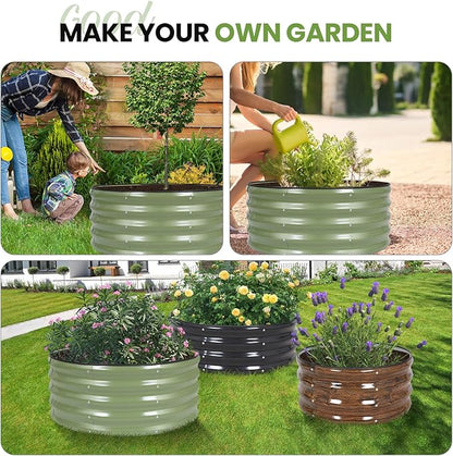 G GOOD GAIN Round Raised Garden Bed - 1Pcs 3x3x1.4ft Galvanized Steel Planter Boxes Outdoor with Rubber Edge Trim | Metal Raised Beds for Gardening Vegetables Flowers Fruits Herbs (Olive Green)