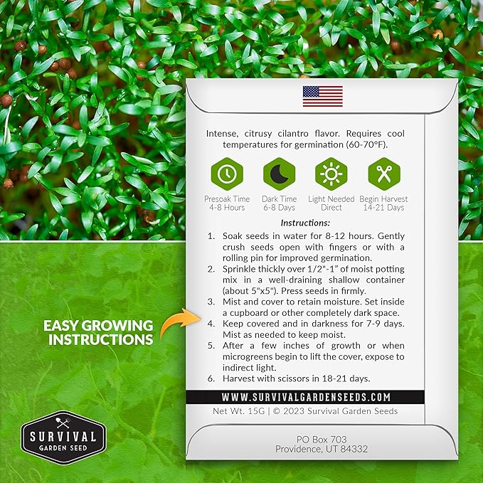 Cilantro Microgreen Seeds for Planting – Non-GMO Heirloom Cilantro Seeds to Grow Fresh, Flavorful Microgreens – Indoors or Hydroponic – Fast Germination– Survival Garden Seeds (3 Packs)