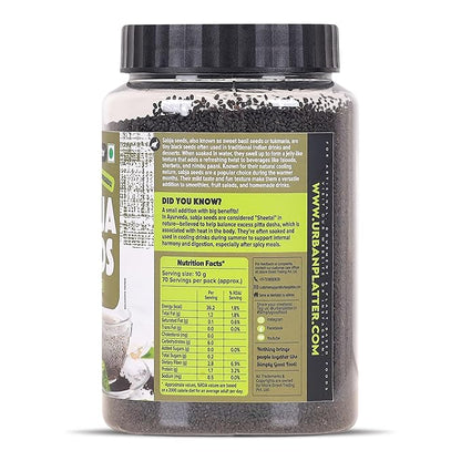 Urban Platter Basil Seeds Jar | 24.69 Oz (700g) | Tukmaria, Sabja Seeds | Rich in Fibre | Natural Cooling Superfood | Perfect for Falooda, Drinks, Smoothies & Desserts