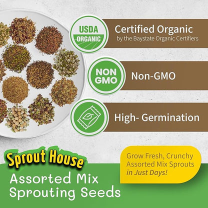 The Sprout House Assorted Mix Sprouting Seeds - Grow Fresh Sprouts & Bean Sprouts at Home, Organic, Non-GMO, Nutrient-Packed for Salads, Sandwich & Smoothies, Premium 12 Pack | 2 oz Each