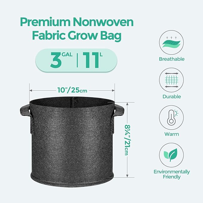 T4U 5-Pack 5 Gallon Fabric Grow Bags with 5-Pack 3 Gallons Heavy Duty Nonwoven Pots Grow Bags