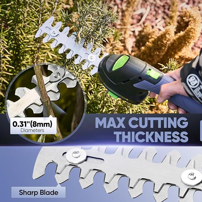 Cordless Grass Shears & Hedge Trimmer - 2-in-1 7.2V Electric Bush Trimmer, Lightweight Handheld Grass Cutter, Rechargeable Shrub Trimmers with Type-C Cable Included for Yard, Lawn & Garden