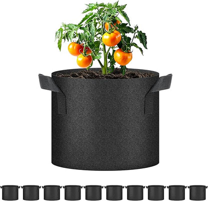 Simple Deluxe Grow Bags 5 Gallon 10 Pack Planter Pots with Handles, Thickened Nonwoven Fabric Aeration Cloth Bag, Heavy Duty Gardening for Tomoato, Potato, Vegetable, Herbs and Flowers, Black