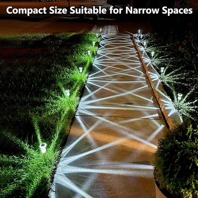 DenicMic Solar Lights Outdoor 15 Pack Waterproof 6000K Cold White LED Stainless Steel Stake Outside Lights for Yard Pathway Garden Driveway Walkway Landscape Path Lighting