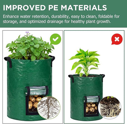 SATINIOR 2 Pack 30 Gallon Potato Grow Bags with Transparent Flap and Handles Green Durable PE Pots Large Plant Grow Bags for Onion Fruits Tomato Carrot