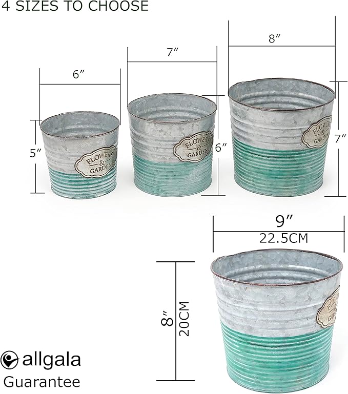 allgala Galvanized Planter Pot Indoor and Outdoor Decoration-8"-HD60072