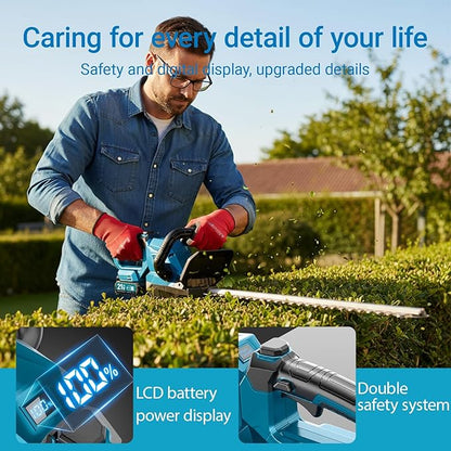 20'' Hedge Trimmer Cordless, 3000rpm Electric Hedge Trimmer, Cordless Hedge Trimmer with Battery and Charger Included, 180° Rotatable Head for Yard, Garden, Lawn Care (Blue)