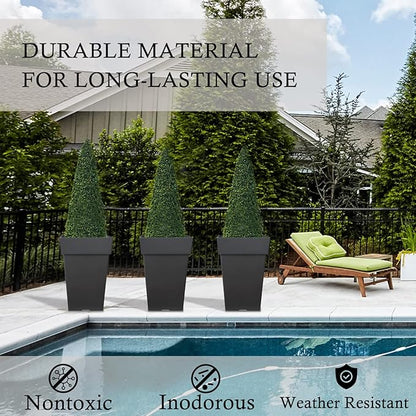 Tall Planters for Outdoor Plants, 20 Inch Movable Drainage Large Outdoor Planter Indoor Planters, Set of 2 Plastic Planters for Front Porch Door Garden Balcony Deck, Dark Gray 20"