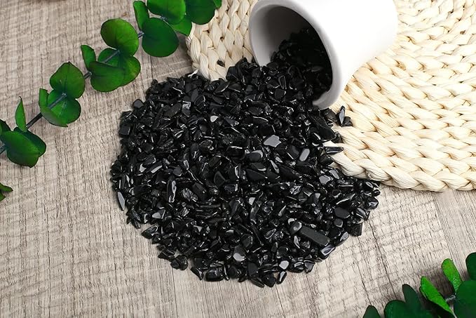 ZHIYUXI 1 lb Obsidian Crystal Chips Bulk Fish Tank Decorations Aquarium Rocks Gravel Vase Filler Stones Crystals for Candle Making Witch Kit Gravel for Plants Quartz Sand Gemstone Terrarium Supplies