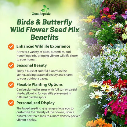 Outsidepride Birds & Butterfly Wild Flower Seed Mix - 1/4 Lb. Premium Blend of Annual & Perennial Wildflower Seeds for Attracting Songbirds, Hummingbirds, & Butterflies