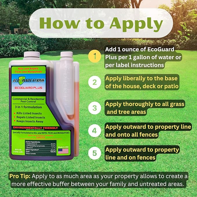 Concentrated Tick Spray for Yard & Mosquito Concentrate Spray. All Natural Insect Repellant. Protects Outdoors. Suitable Insecticide for Kids, Pets, Plants. Easy Application, 64 oz