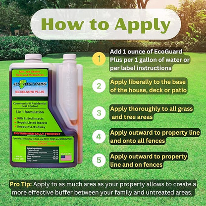 Concentrated Tick Spray for Yard & Mosquito Concentrate Spray. All Natural Insect Repellant. Protects Outdoors. Suitable Insecticide for Kids, Pets, Plants. Easy Application, 64 oz