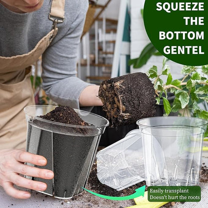 40 Pack Clear Nursery Pots for Plants, 3.9/4.7/5.5/5.9/6.3 Inch Reinforced Plastic Plant Pots with Drainage Holes High Transparency Plant Pot Seed Starter Pot High Transparency with 30 Plant Labels