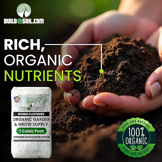 BuildASoil Worm Castings for Gardening - Vermicompost Organic Fertilizer for Lawns - Ensures Larger Plants & More Vegetables - Natural Earthworm Castings for Indoor & Outdoor Plants (1 Cubic Foot/Bag)