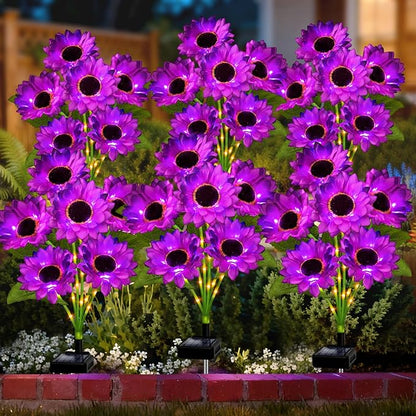 Solar Sunflower Lights Outdoor Garden Decor, 6 Pack Solar Purple Flowers Lights with 18 Sunflowers, Waterproof Fall Decor Stake Decorative Light Auto ON/Off for Garden Yard Patio, Gift for Women