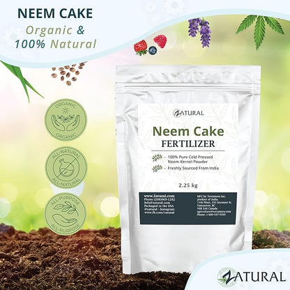 Zatural Natural Neem Cake Powder | Premium Organic Soil Conditioner & Plant Fertilizer | Azadirachta Indica Seed Meal (5 Pounds)