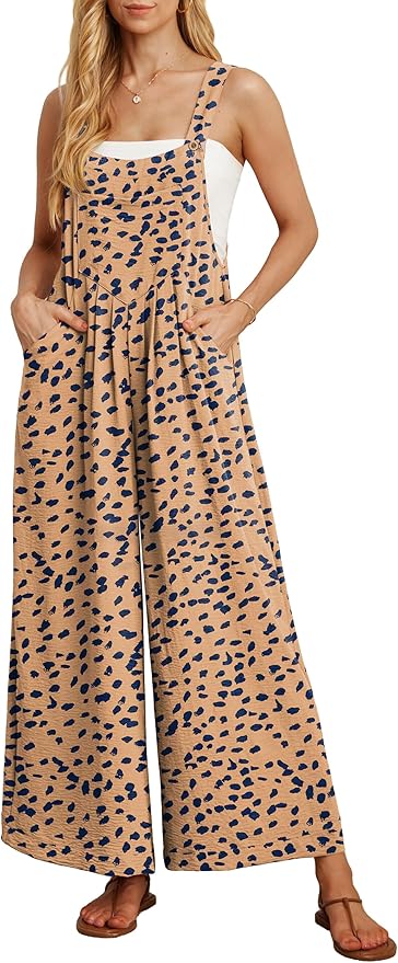 IWOLLENCE Women's Summer Jumpsuits Boho Wide Leg Overalls Casual Loose Rompers with Pockets 2025