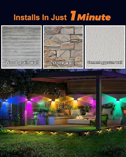 12Pack 3-Side Color Changing Solar Powered Fence Lights Outdoor Decorative LED Waterproof Yard Lamps for Outside Wall, Deck, House Patio, Rail, Stair, Yard, Pool, 7 Colorful Modes, Easy Installation
