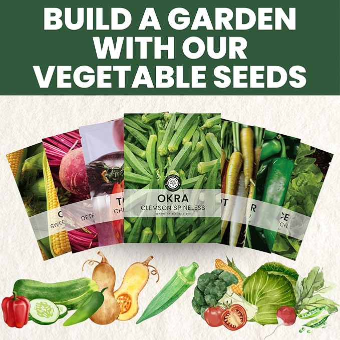 Okra Clemson Spineless – 225 Premium Seeds for Planting – High-Yield, Tender Heirloom Pods for The 2026 Season – 15 Gram Pouch