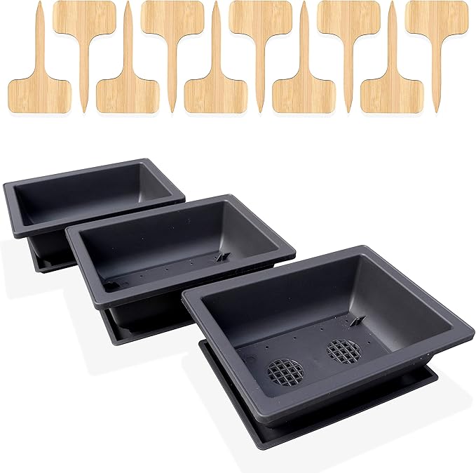 Bonsai Outlet Training Pots with Humidity Drainage System 3-Pack 8 x 6 x 3 Inch Plant Containers, Built In Mesh Drain Trays & Bamboo Labels, Planter for Succulents, Cacti, Small Plants, Indoor/Outdoor