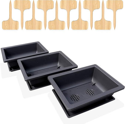 Bonsai Outlet Training Pots with Humidity Drainage System 3-Pack 8 x 6 x 3 Inch Plant Containers, Built In Mesh Drain Trays & Bamboo Labels, Planter for Succulents, Cacti, Small Plants, Indoor/Outdoor