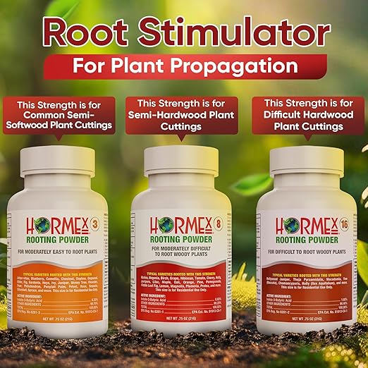 Hormex Rooting Powder Combo #3, 8, 16 (0.30-1.6 IBA) for Common Home Garden Plants to Difficult Hardwood - Root Powder, Root Stimulator for Plants, Rooting Hormone for Cuttings, Cloning & Propagation