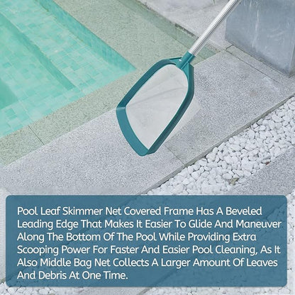 POOLWHALE Upgrades Swimming Pool Leaf Net Skimmer Rake with Adjustable Aluminum Pole and Nylon Medium Fine Mesh for Cleaning Swimming Pools, Hot Tubs, Spas and Fountains