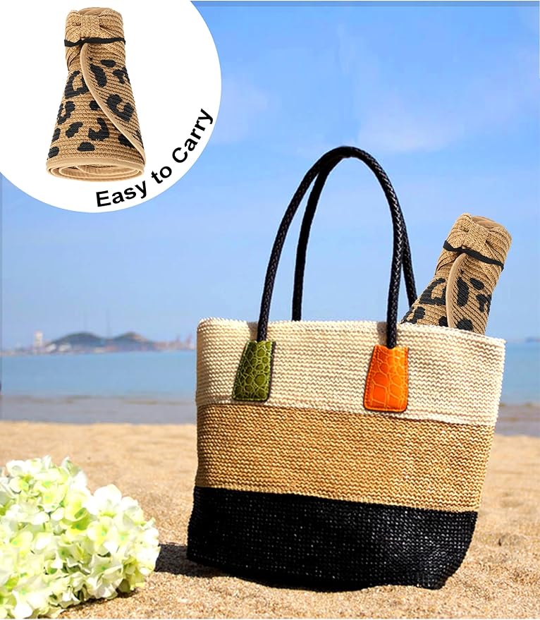 Womens Beach Straw Sun Hats Ponytail Hole Wide Brim Summer Visor Foldable Hat Sun Protection Packable for Travel Pool