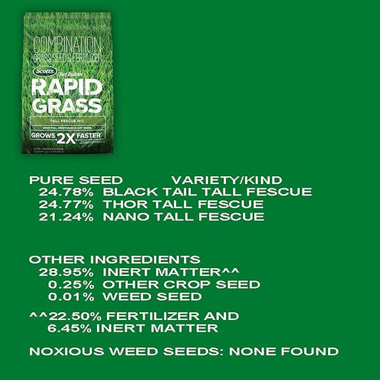Scotts Turf Builder Rapid Grass Tall Fescue Mix - Combination Grass Seed and Fertilizer for Lawns, Lawn Seed That Grows in Just Weeks, 5.6 lbs.