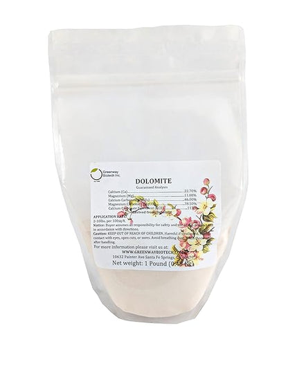 Greenway Biotech, Inc. Dolomite Lime Plus- Includes 11.8% Magnesium and 22.7% Calcium Helps to Adjust The pH Level- Great to Make Your Own Compost and Worm Bins- 1 Pound