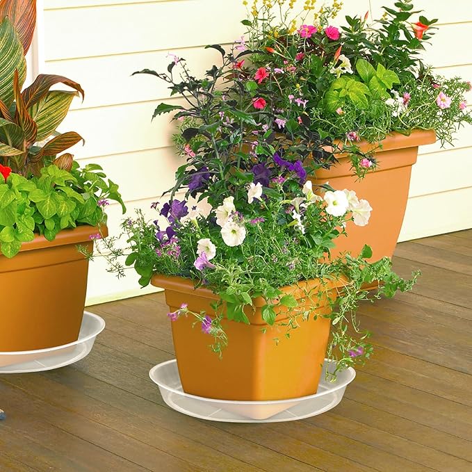 4 Pack Clear Plant Saucer 16 Inch, Durable Plant Drip Trays Saucers for Pots, No Holes Water Catcher Trays for Indoor Outdoor Planter, Sturdy Base Plate(16", Clear)