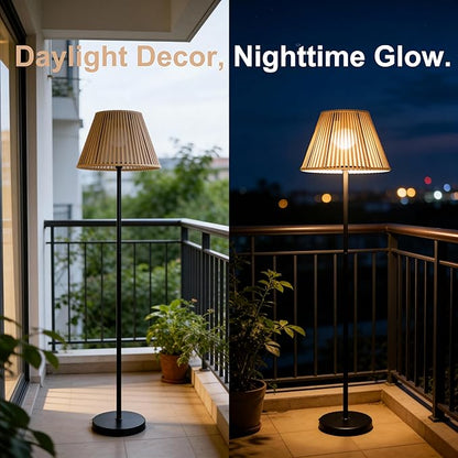 46" Solar Outdoor floor lamps for Patio Decor. Rattan Wicker Lights,Hand Woven Lamp Stable MetalLanterns Outdoor Waterproof Rechargeable,Ideal for Gardens, Yards, Pathways, Driveways and Porches.