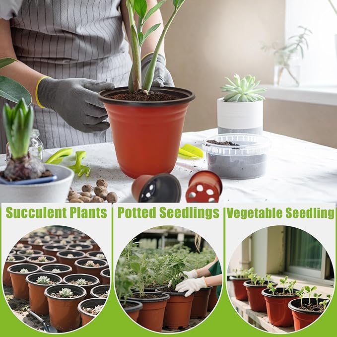 100 Packs 4" Plant Nursery Pots Plastic Seedling Starter pot Flower Planter Container Seed Grow Pot with Drainage Hole for Indoor Outdoor Garden Suitable for Succulent Seedling Cutting Transplanting