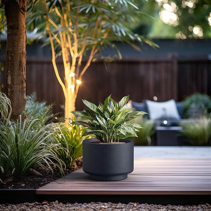 Kante 15.7 Inch Dia Concrete Planter, Round Pedestal Design Garden Pot for Indoor Outdoor Plants, Modern Flower Pot with Drainage Hole, Charcoal