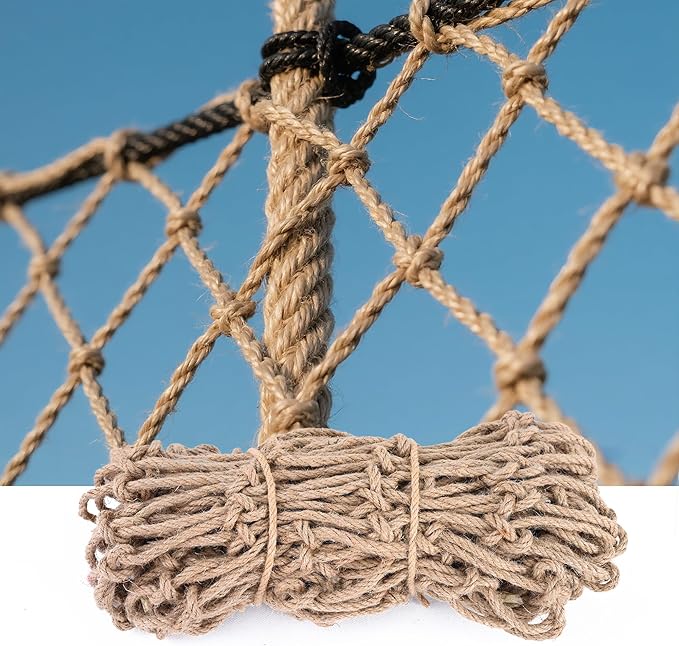 Jute Hemp Rope Net,Heavy Duty Natural Safety Rope Netting Balcony Stairs Fence Garden Playground Protection Net Indoor & Outdoor Decoration Rope Netting (6.5FT*9.8FT)