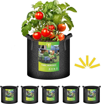 iPower 5-Pack 1 Gallon Grow Bags Heavy Duty Thickened Aeration Nonwoven Fabric Pots with Nylon Handles and 5 Labels for Planting Vegetables, Fruits, Flowers, Black