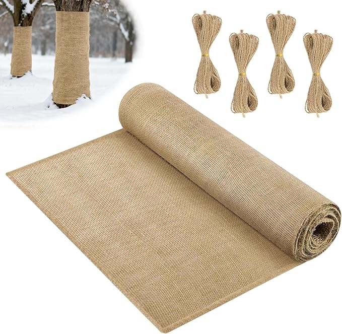 40" x 100 Ft Natural Burlap Fabric Roll with 4 Free Jute Twines - Garden Burlap Wrap for Trees, Winter Plant Protection, Weed Barrier, Raised Bed Liners, Craft & Aisle Runner