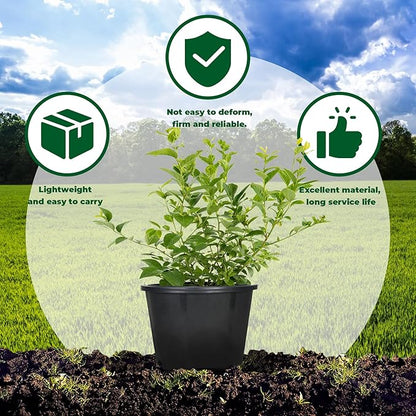 Plant Pots Flower Pot 10-Pack 5 Gallon Short Planter Nursery Pot Garden Seedling Planters Containers Plastic Injection Molded Pots with Drainage Holes for Outdoor Indoor Plants Vegetables, Black