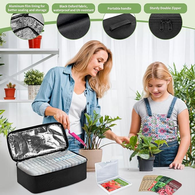 Boczif 16 Slot Seed Storage Organizer Box with Insulated Bag, Envelopes Bag and Label Stickers, Garden Seed Container for Packets, Plant, Flower, Vegetable