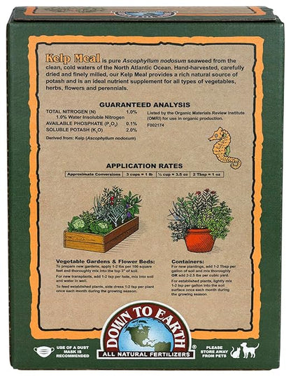 Down To Earth All Natural Fertilizers Organic Kelp Meal - Plant Food with Seaweed (Ascophyllum nodosum), Potassium and Trace Minerals 1-0.1-2, 4 lb