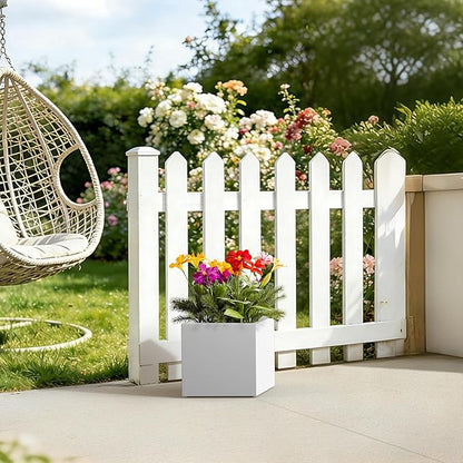 Kante 12 Inch Square Concrete Planter for Outdoor Indoor Home Patio Garden, Large Plant Pot with Drainage Hole and Rubber Plug, Pure White